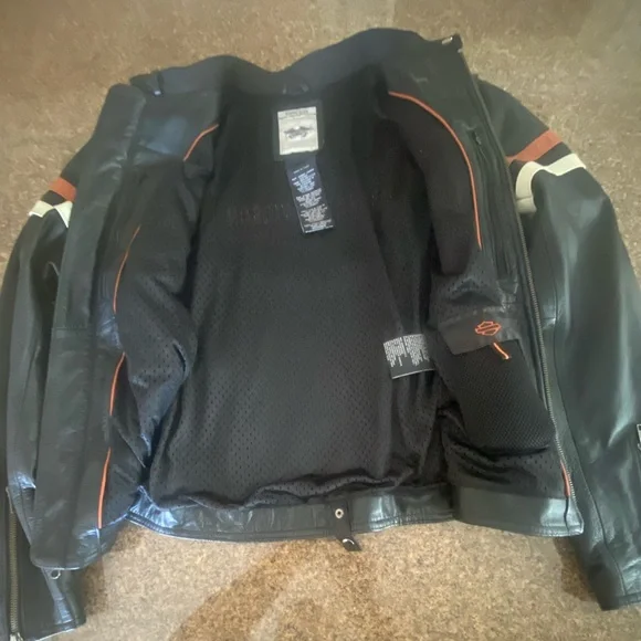 Authentic 3 in 1 Harley Davidson Black Orange Miss Enthusiast Leather Jacket Lrg - Picture 13 of 15